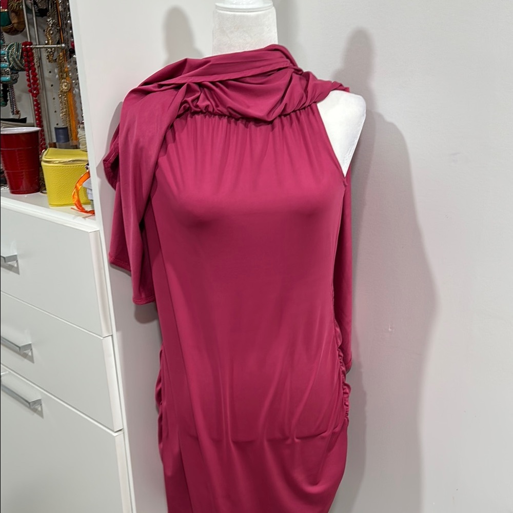 Pink Asymmetrical Flutter Sleeve Tunic Dress - Picture 4 of 7